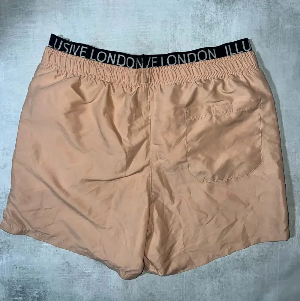 Illusive London Men's Peach Swim Shorts with Logo Waistband